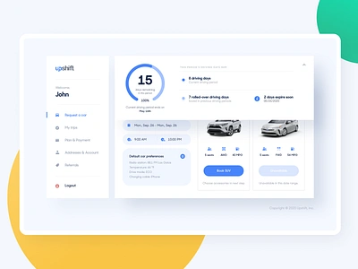 Upshift - Status bar app blue cars chart components dashboard design desktop details experience interface mobile product product design statusbar ui user ux web