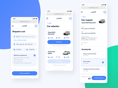 Upshift - Mobile Web app blue booking cars components dashboard design design system experience interface ios mobile product request ui user user experience ux visual web