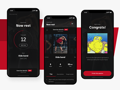 Strong app 💪 – Resting app design exercises experience fit fitness gif interface ios mobile product red strong timer ui user ux visual