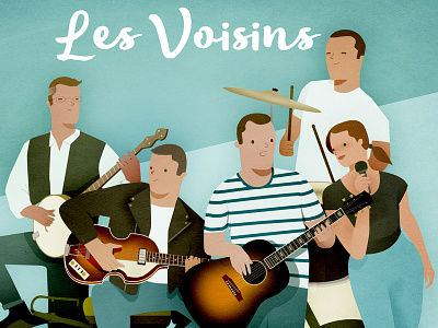 Les Voisins band banjo french guitar hofner illustration music