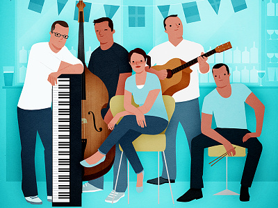 Les Voisins band illustration instruments music poster