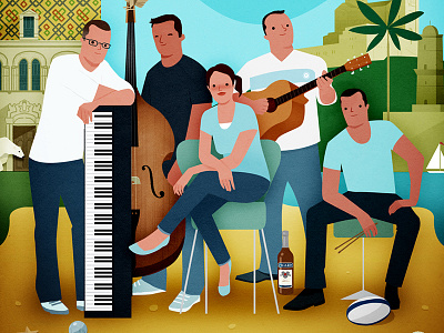 Les Voisins band dijon france illustrations instruments music poster