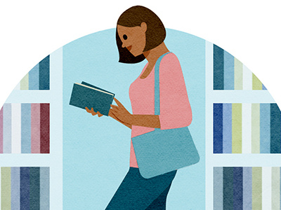 Library books illustration reading woman