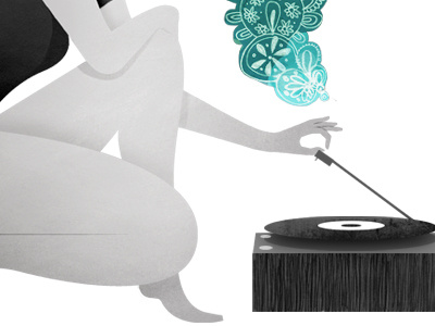 Record black and white girl illustration record