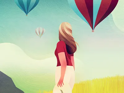 Balloons - Personal work ballons hot air ballon illustrations landscape montgolfier summer travel woman