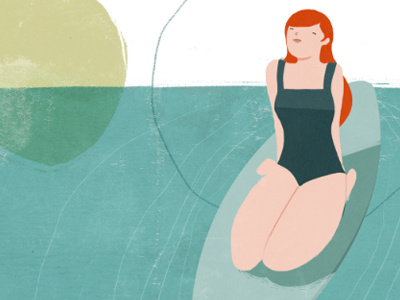 waiting for a wave girl illustration sea surfing