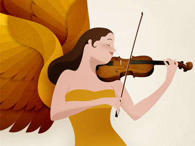 Violin 3 wip angel girl gold illustration music textures violin yellow