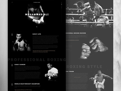Muhammad Ali 1.0 biography boxing dark editorial gallery home page landing page muhammad web web design website