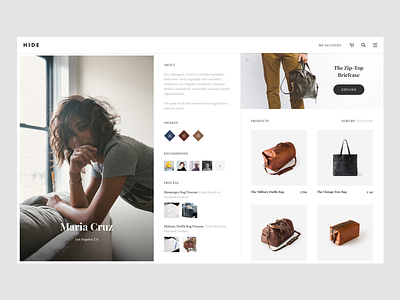 Hide Designer Page (Concept project) app branding concept profile design ecommerce hide layout typography ui ux web webpage