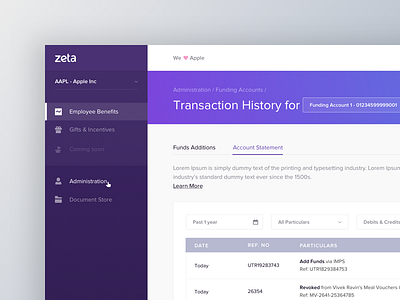 Zeta Hr Dashboard - Transaction activity admin branding chart dashboard design feed graph graphic design icons illustration message product stats ui ux web webpage website