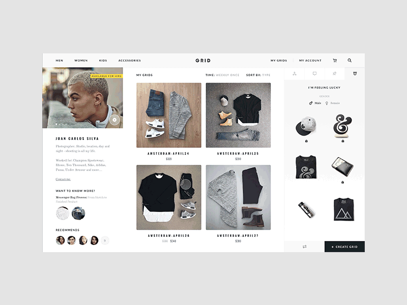 Grid - Profile page ecommerce experience fashion grid interaction principleapp product shop store ui webpage website