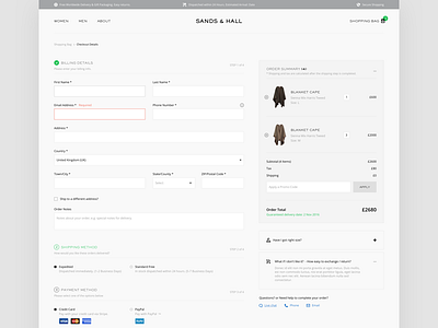 Checkout Design for SandsandHall.com - Online Boutique app boutique branding concept cart design ecommerce layout sandsandhall typography ui ux web