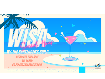 WISA Social Hour (Daytime) 1980s 80s aesthetic beach blue city citypop clouds gradient graphic design illustration martini ocean palm pink pop sea sky tree vaporwave