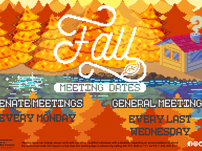 Fall Meeting Dates autumn fall forest house lake leaf orange pixel art red trees yellow