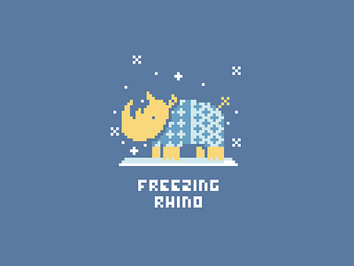 Freezing Rhino art blue freezing pixel rhino rhinoceros snow snowing sweater winter yellow