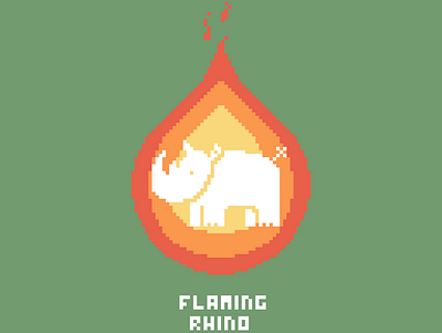 Flaming Rhino art ball fire flaming green orange pixel red rhino rhinoceros white yellow