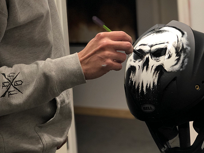 Helmet paint in progress action sports artist bell helmets bmx custom artist dribbble hand made hand painter illustration moto motocross motorcycle paint painter paintings skate skull artwork skulls