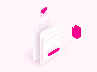 Illustration for UI Lab brazil cards course email envelope isometric isométrica pink ui