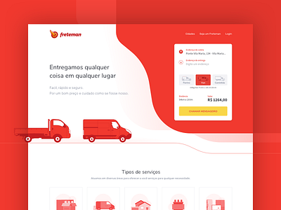 Freteman car illustration landing page red truck truckage user interface