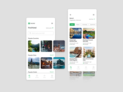 Hottel App Exploration app design green hotel hotel app hotel booking minimal minimalist mobile resort simple travel ui ux