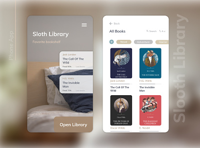 Sloth Library- UIDesign android android app android app design app branding design figma figmadesign flat minimal ui ui design