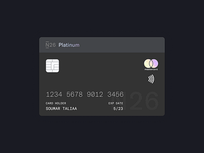 Creditcard Platinum, N26 banking creditcard finance fintech mastercard money n26 platinum ui