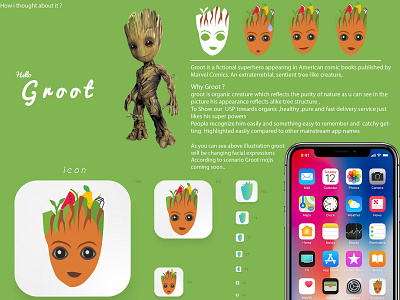 Grootary Grocery - mascot app artworks branding design forms graphic design green groot icon illustraion ipadpro iphonex logo organic tree typography ui ux web