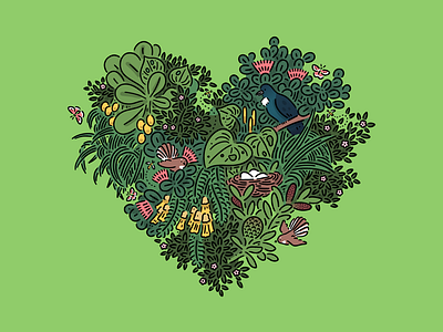 Love Native Trees birds drawing green heart illustration leaves new zealand nz plants trees