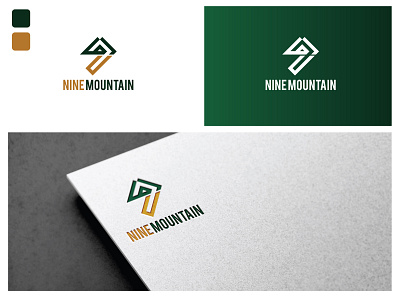 Logo "Nine Mountain" black brand branding dark design font fresh graphic design green illustration letter logo mountain typograph ui yellow