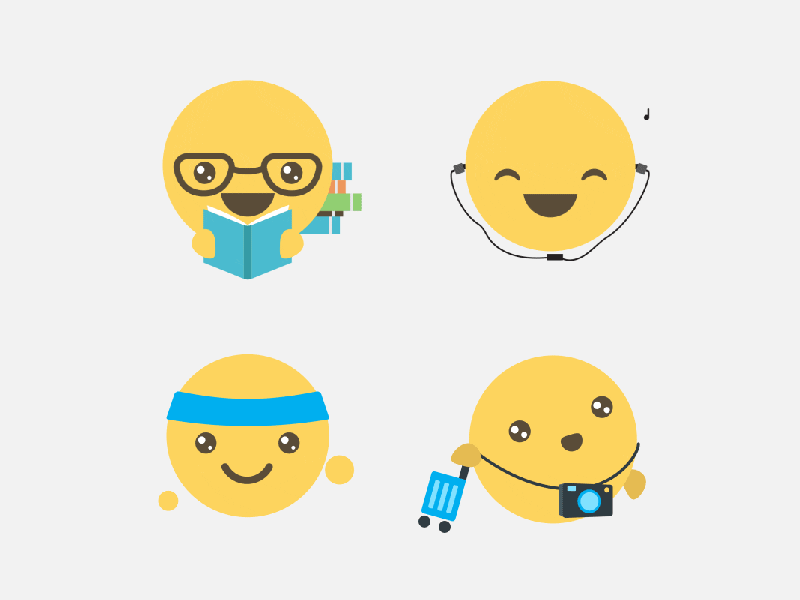 Emoji's for MOJO app animatio book education emoji gif motion music reading run sport travel vacation