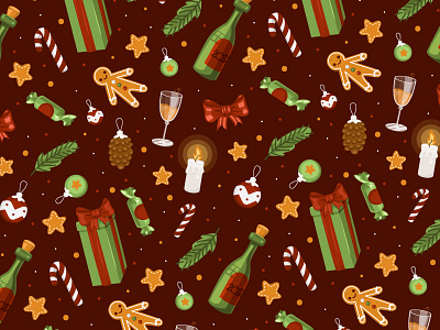 Christmas illustrations and pattern set