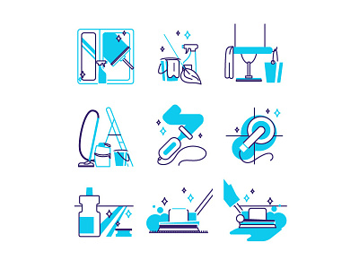 Icons for cleaning company blue blue and white cleaning icon icons set illustration