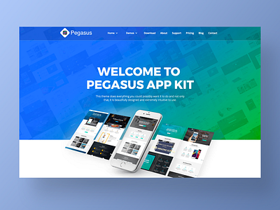Pegasus – UI Kit Website Template agency app branding corporate design flat interaction landing landing page design minimal one page page shop site typography ui ux web website