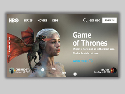 HBO web page design concept Game Of Thrones