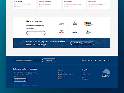 Nxtport community webpage footer blue footer interface landing page one pager product design webdesign website