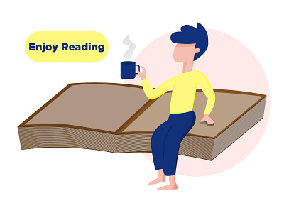 Book And Coffee Illustration art blue character design clean design dribble flat gradient graphic design illustration minimal simple vector web yellow