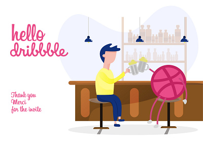 Hello Dribbble !!! character design dribble flat hello dribbble illustration sketch vector yellow