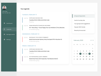 Events Dashboard Rebound app calendar cards clean dashboad events ui ui design ux web web app