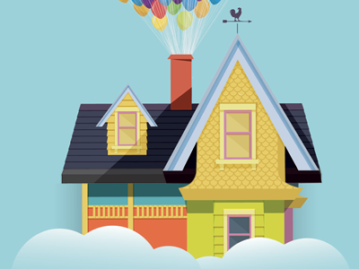 Up House animated balloons blue clouds disney house illo illustration kids movie movies pixar roof up whimsical window windows