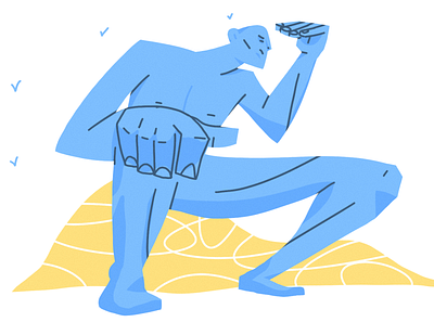 Big man on rocks 2d blue caracter drawing illustration ipad procreate