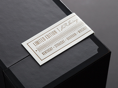 J.R. Ewing Bourbon Promo Box Label black box gold label letterpress packaging sticker varnish