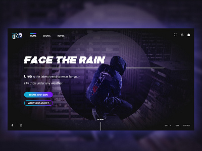 [UX/UI Design] Uryō black branding city cyberpunk dark design fashion figma graphism landing page neon photoshop purple rain ui ux ui web webdesign