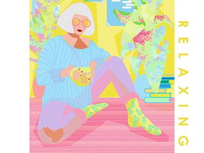 So Relaxing ananas chill girl illustration neon relaxing socks