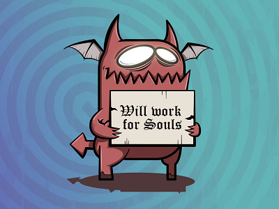 Will work for Souls cartoon design devil illustration vector