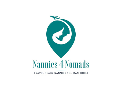 Logo for travelling nanny company baby babycare branding debut logo map nanny nomad pin travel vector