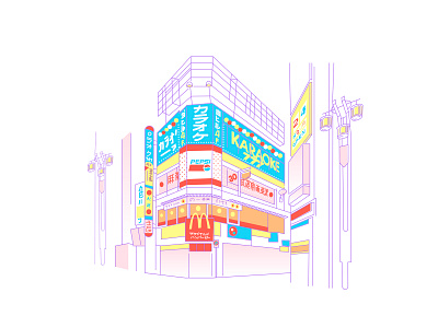 Somewhere in Tokyo cityscape colorful design flat illustration lineart linework pop art vector