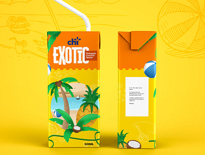 Chi Exotic Nectar Kids Version beach creative graphic design illustration juice kids drink package package design packaging tropical yellow