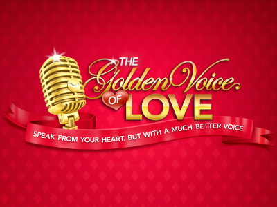 Golden Voice of Love Logo glossy gold heart love metal mic microphone pattern ribbon valentine valentines