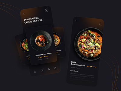 Food App Dark Theme UI app design design ui ui design visual design