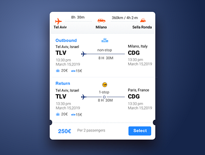 Airline ticket Car rental cards app design travel app ui ui concept ux web